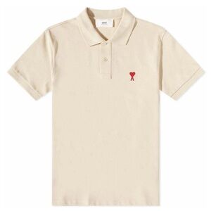 Ami Alexandre Mattiussi Beige Polo with Red Heart vanilla color